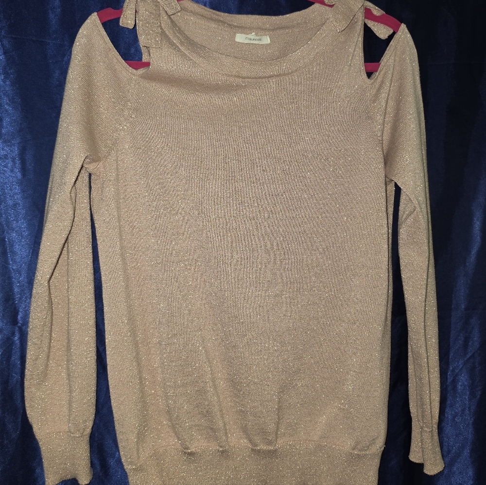 Maurices Champagne Shimmer Cold-Shoulder Tank with Tie Straps